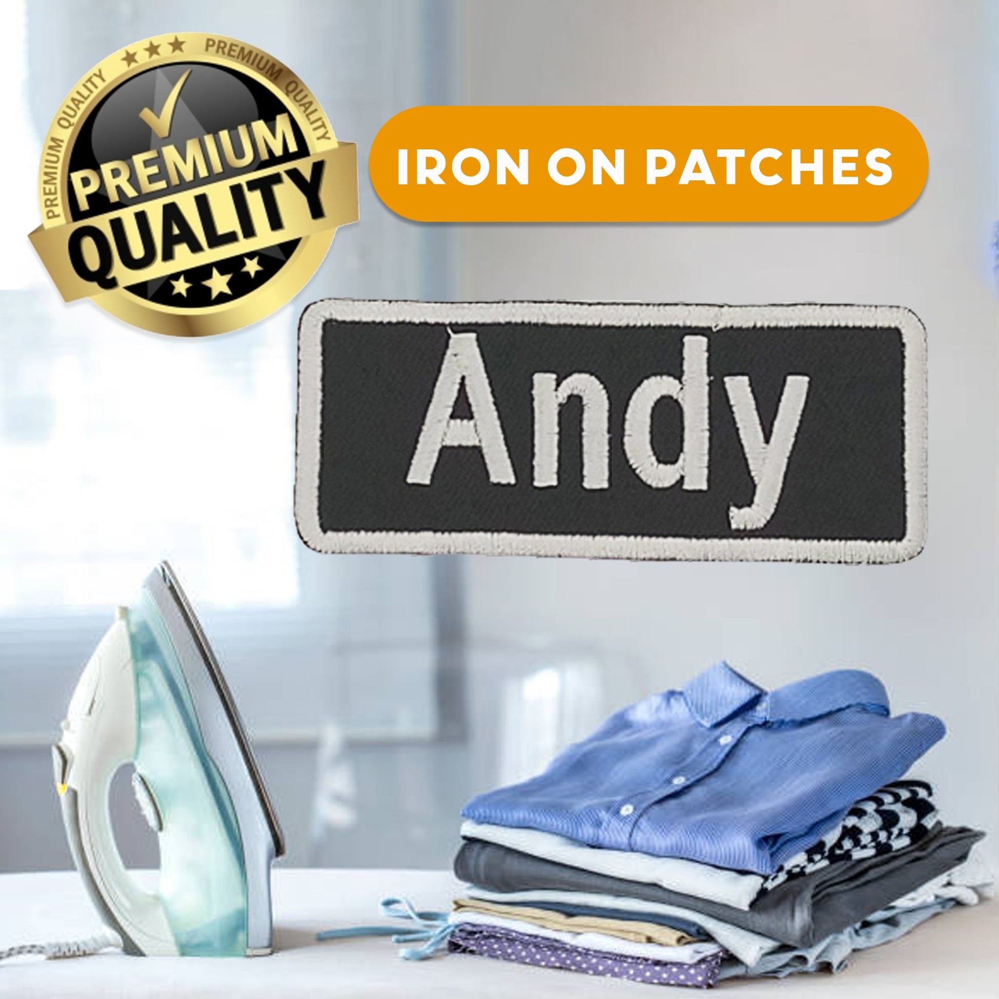 Andy Name Tag Patch - White on Black Embroidered Biker Patch Veteran Patches