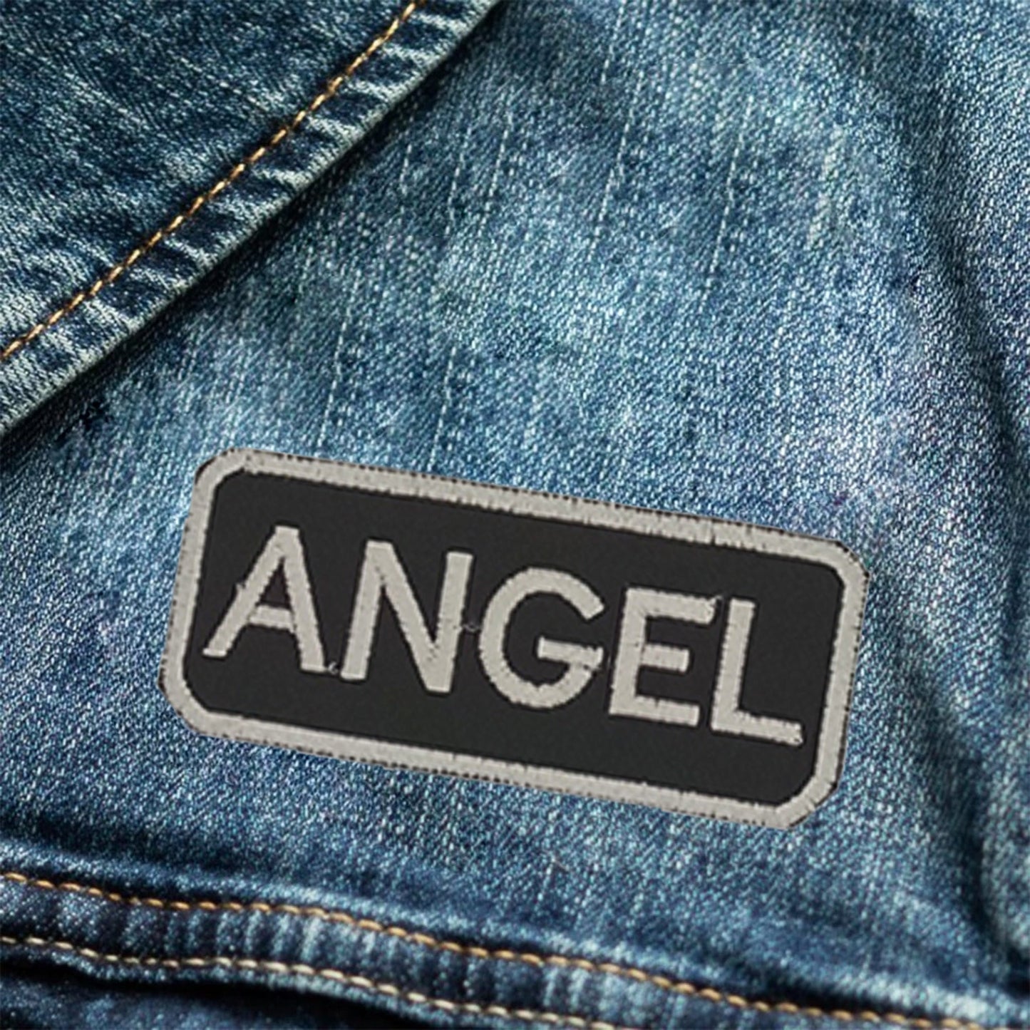 Angel Name Tag Patch - White on Black Embroidered Biker Patch Veteran Patches