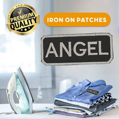 Angel Name Tag Patch - White on Black Embroidered Biker Patch Veteran Patches