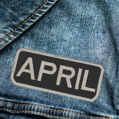 April Name Tag Patch - White on Black Embroidered Biker Patch Veteran Patches