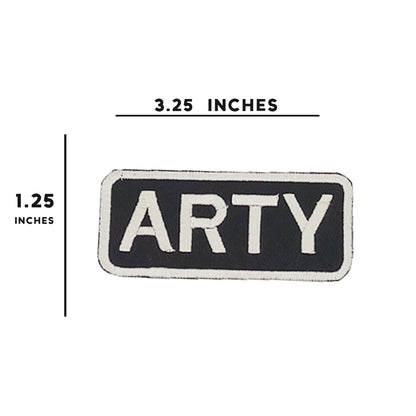 ARTY Name Tag Patch - White on Black Embroidered Biker Patch Veteran Patches