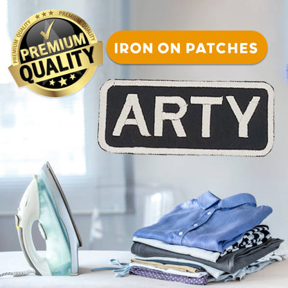 ARTY Name Tag Patch - White on Black Embroidered Biker Patch Veteran Patches