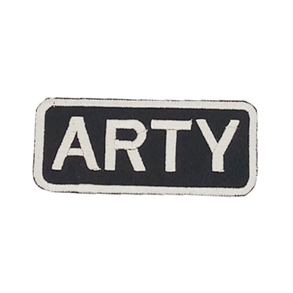 ARTY Name Tag Patch - White on Black Embroidered Biker Patch Veteran Patches