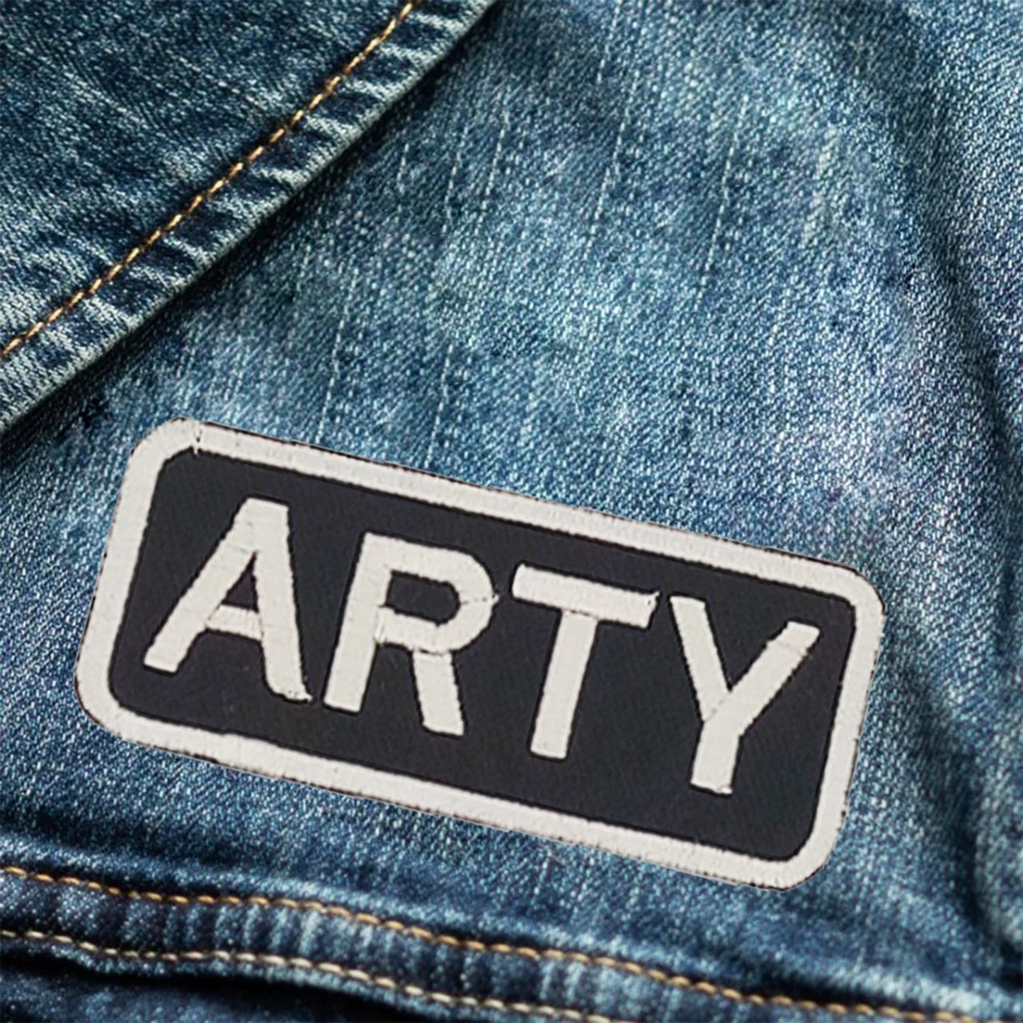 ARTY Name Tag Patch - White on Black Embroidered Biker Patch Veteran Patches