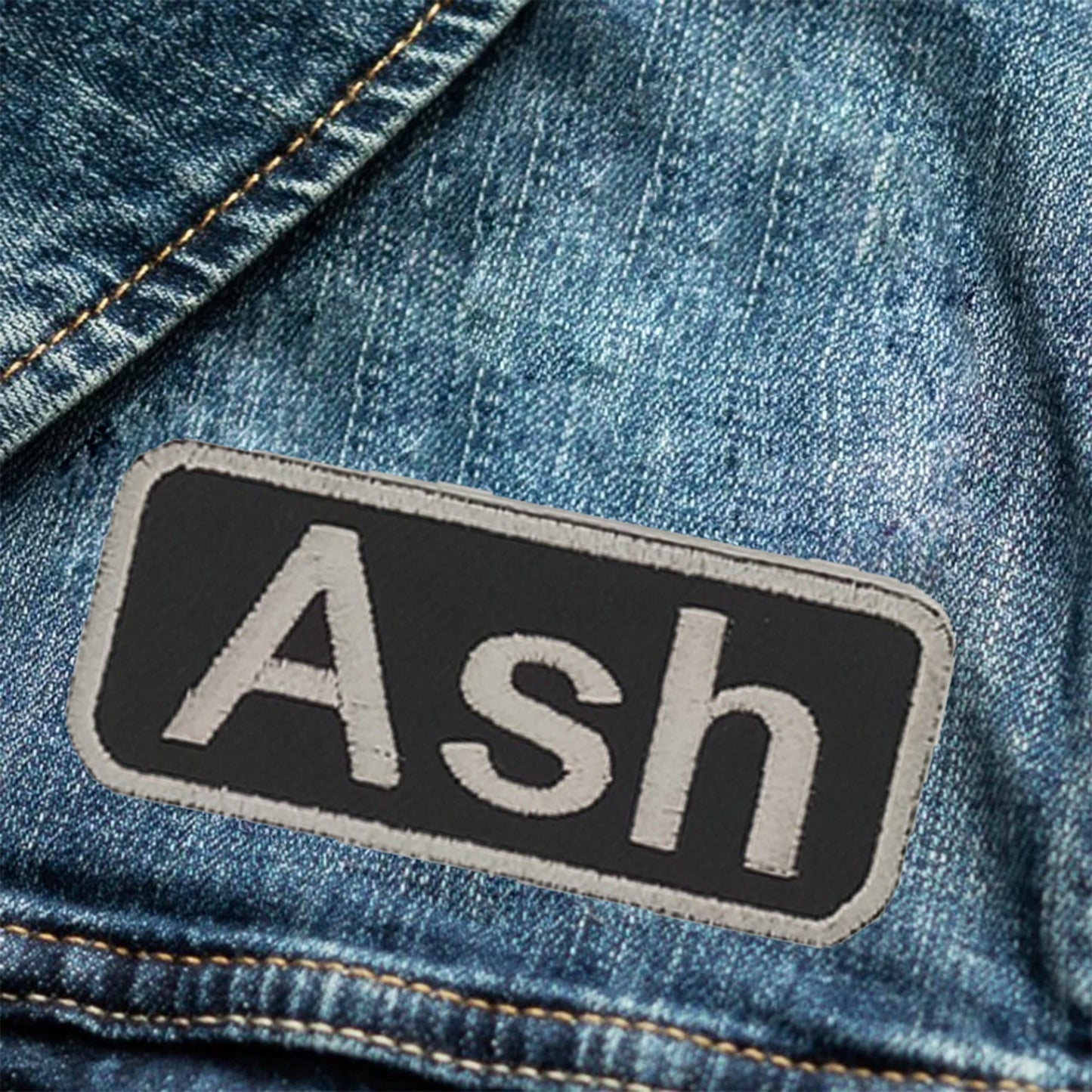 Ash Name Tag Patch - White on Black Embroidered Biker Patch Veteran Patches