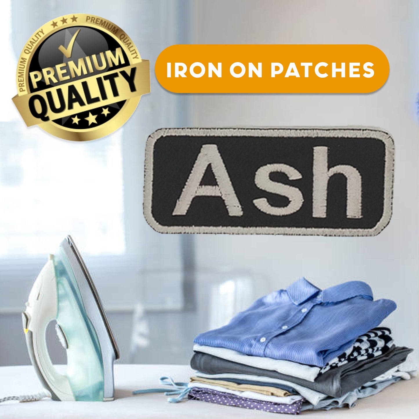 Ash Name Tag Patch - White on Black Embroidered Biker Patch Veteran Patches