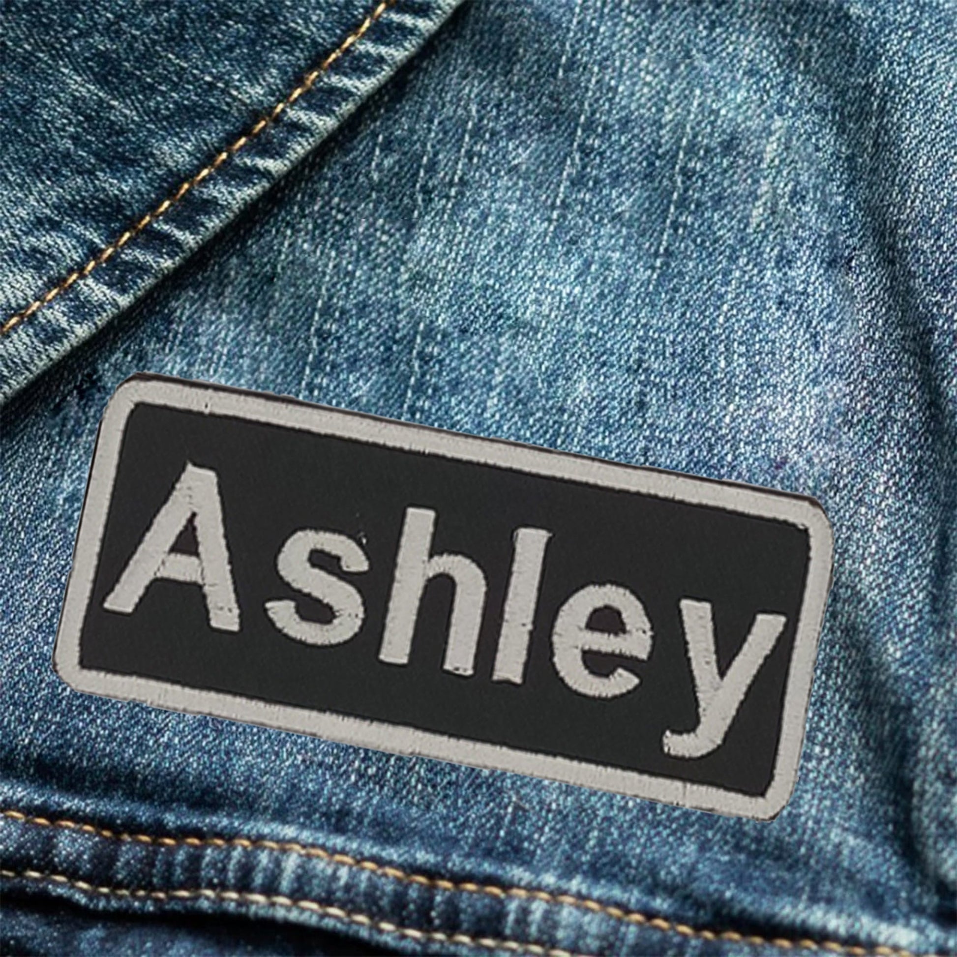 Ashley Name Tag Patch - White on Black Embroidered Biker Patch Veteran Patches
