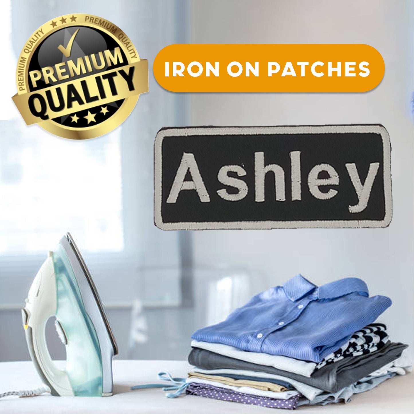 Ashley Name Tag Patch - White on Black Embroidered Biker Patch Veteran Patches