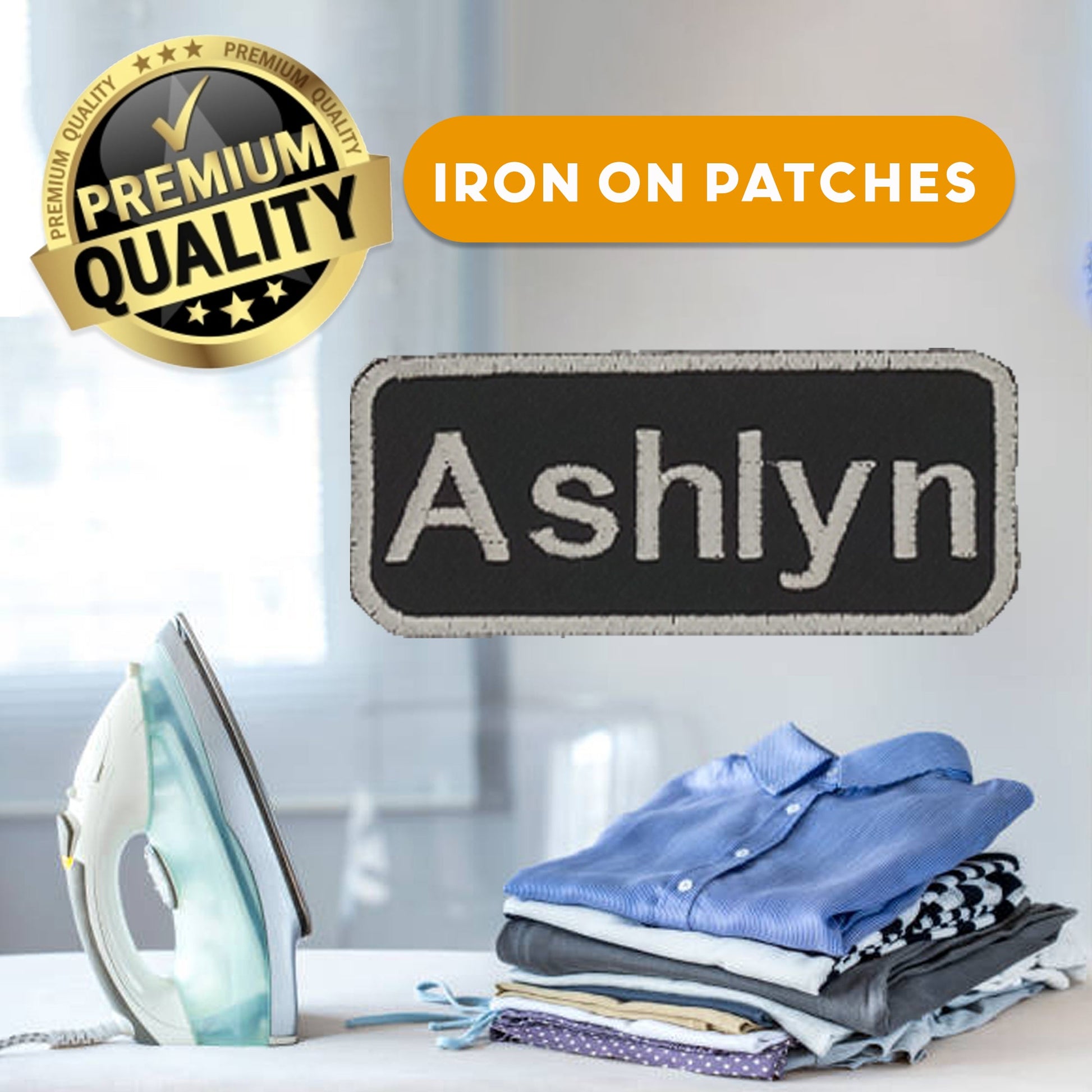 Ashlyn Name Tag Patch - White on Black Embroidered Biker Patch Veteran Patches