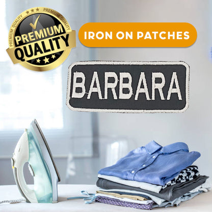 Barbara Name Tag Patch - White on Black Embroidered Biker Patch Veteran Patches
