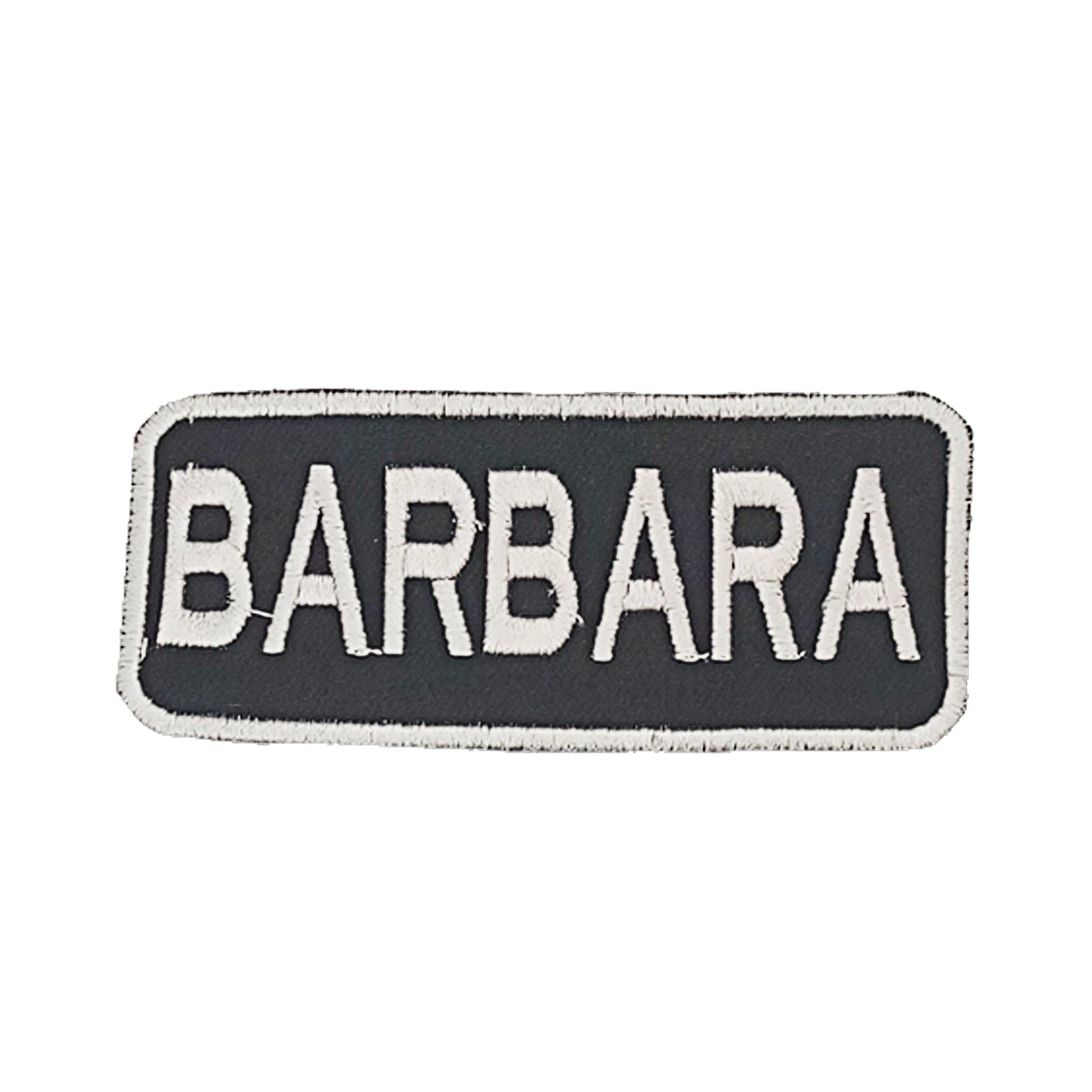 Barbara Name Tag Patch - White on Black Embroidered Biker Patch Veteran Patches