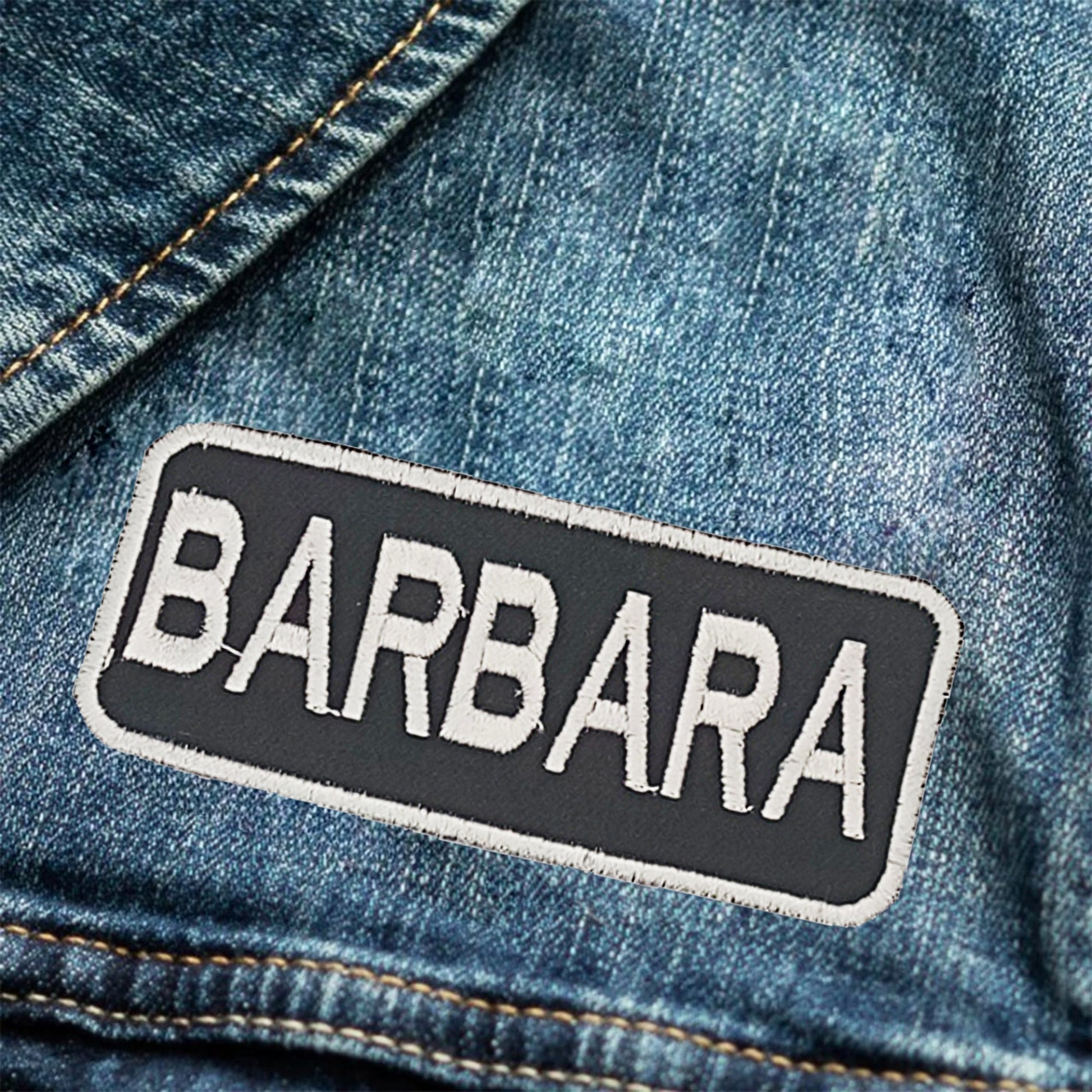 Barbara Name Tag Patch - White on Black Embroidered Biker Patch Veteran Patches