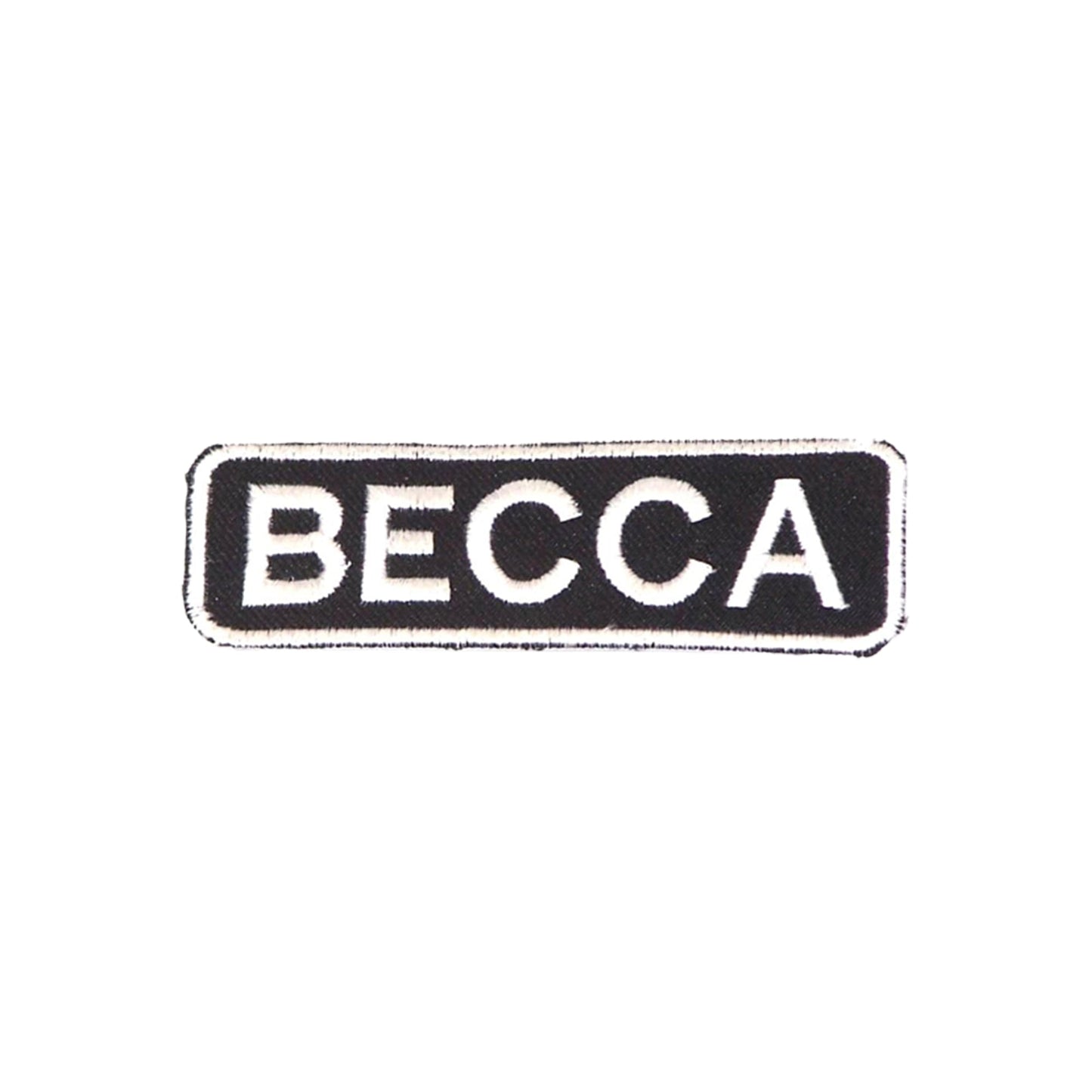 Becca Name Tag Patch - White on Black Embroidered Biker Patch Veteran Patches