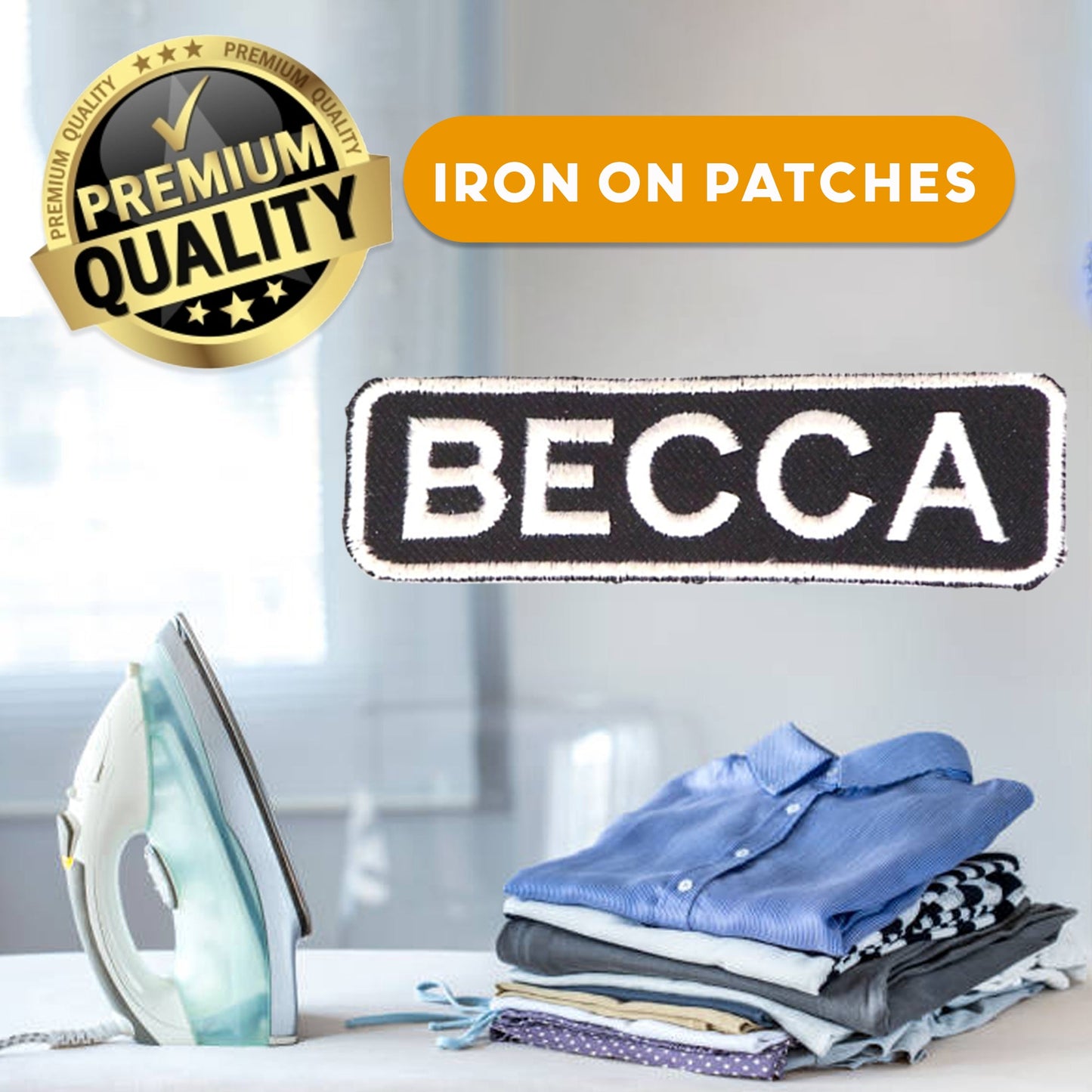 Becca Name Tag Patch - White on Black Embroidered Biker Patch Veteran Patches