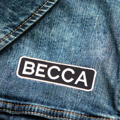 Becca Name Tag Patch - White on Black Embroidered Biker Patch Veteran Patches
