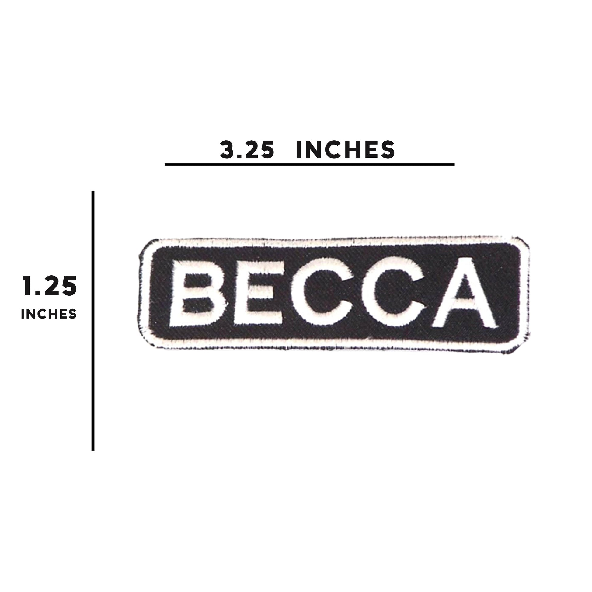 Becca Name Tag Patch - White on Black Embroidered Biker Patch Veteran Patches