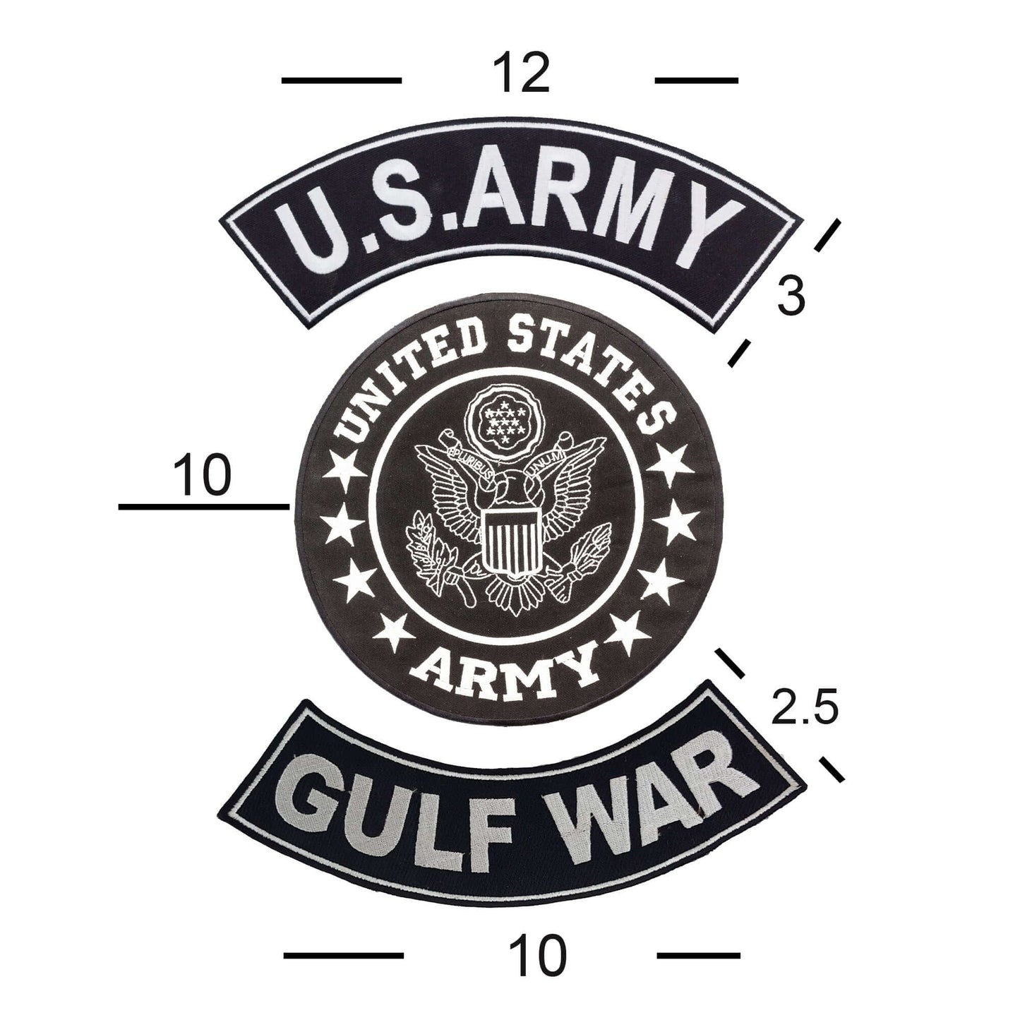Black U.S Army Veteran 3 - Piece Patch Set - Military Veteran Biker Patches Veteran Patches