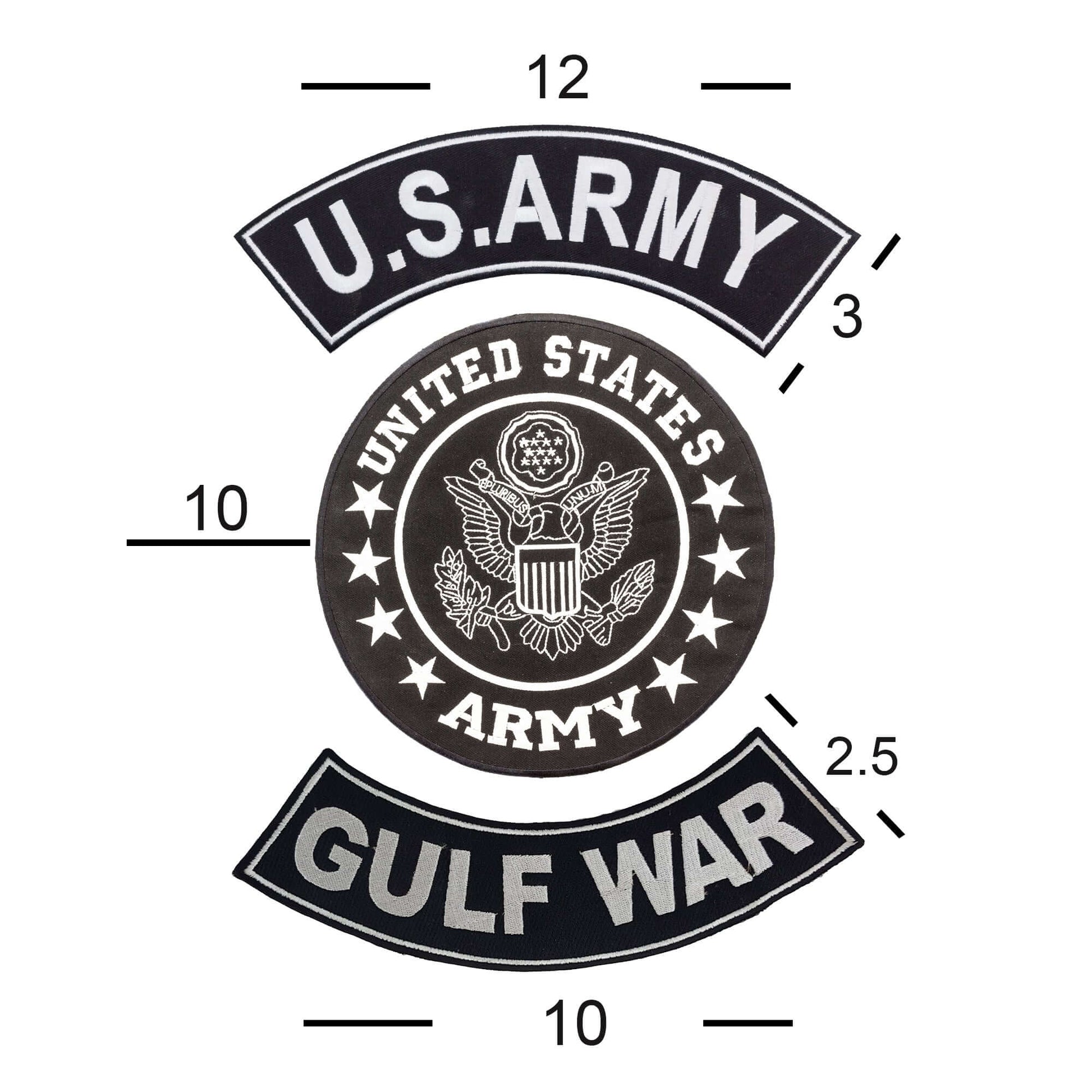 Black U.S Army Veteran 3 - Piece Patch Set - Military Veteran Biker Patches Veteran Patches