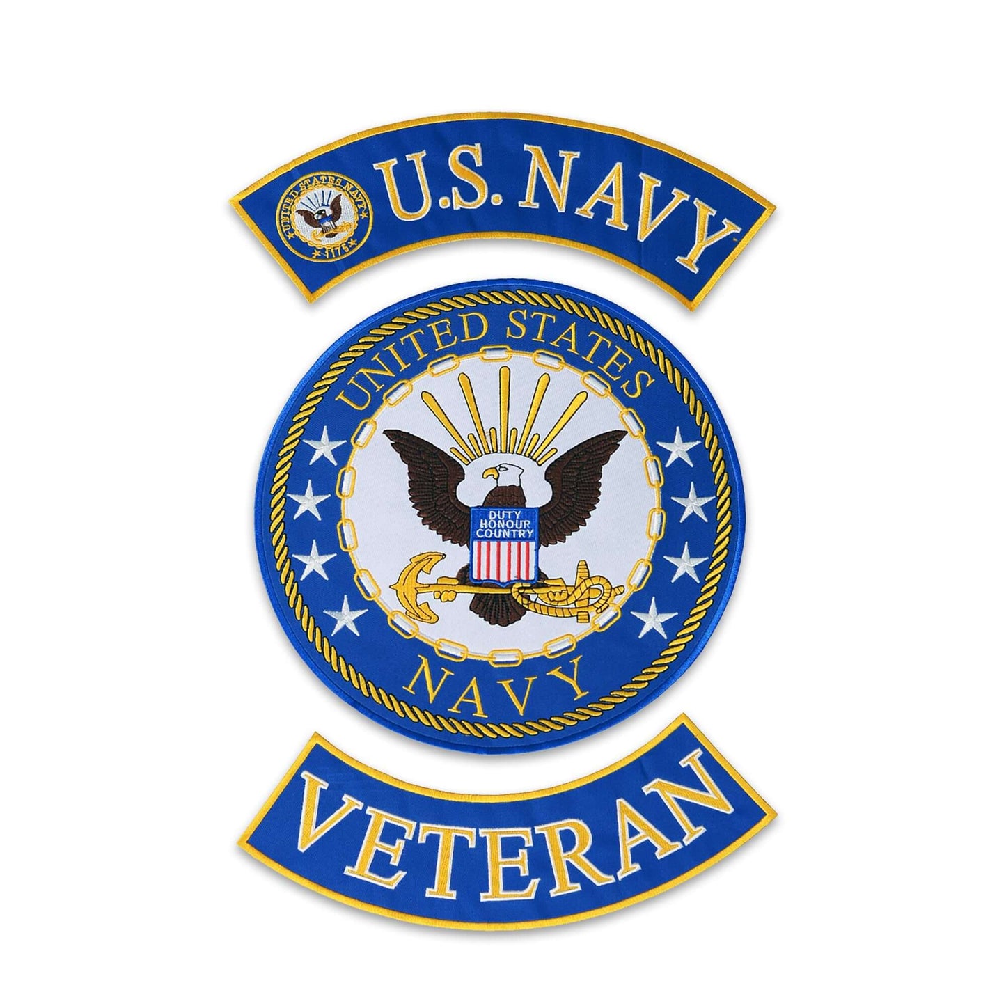 Blue U.S Navy Veteran 3 - Piece Patch Set - Military Veteran Biker Patches Veteran Patches