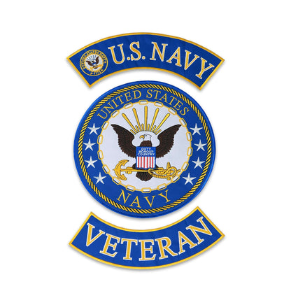 Blue U.S Navy Veteran 3 - Piece Patch Set - Military Veteran Biker Patches Veteran Patches