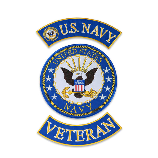 Blue U.S Navy Veteran 3 - Piece Patch Set - Military Veteran Biker Patches Veteran Patches