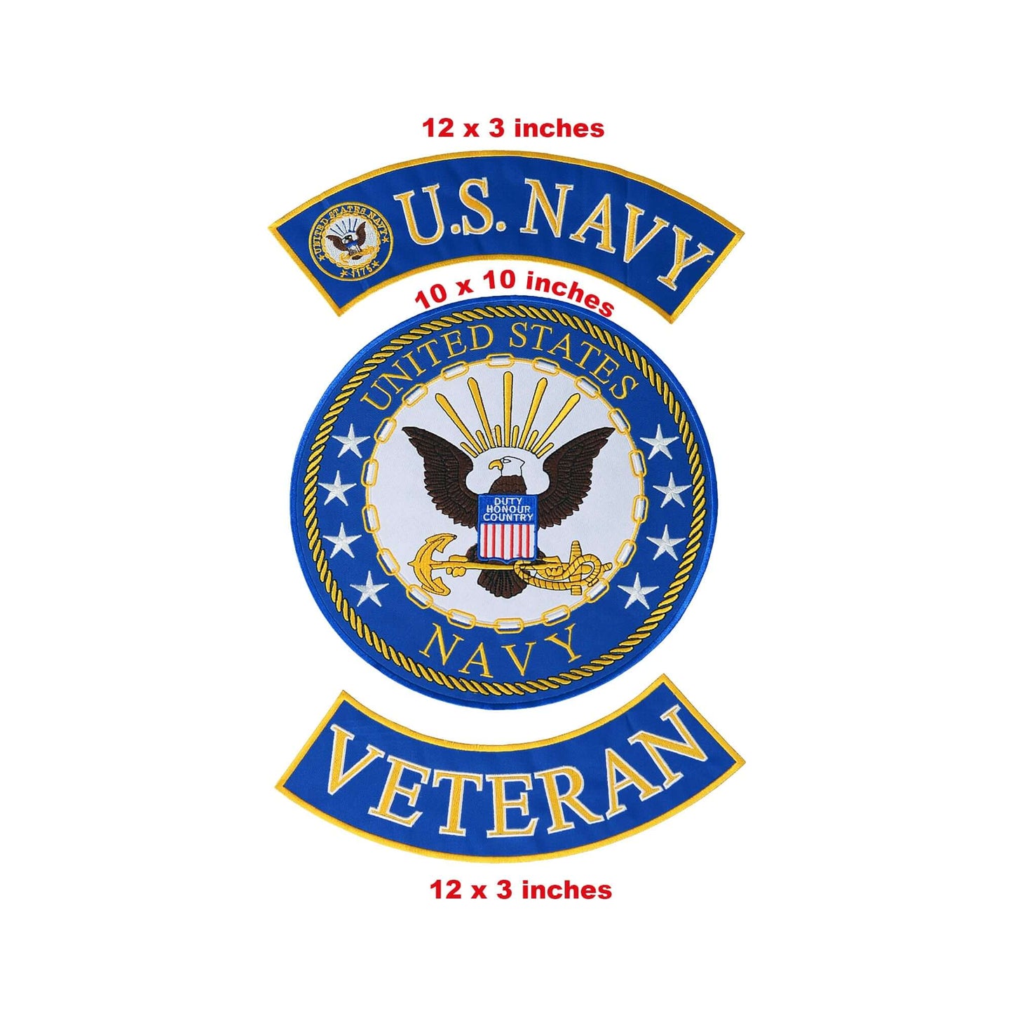 Blue U.S Navy Veteran 3 - Piece Patch Set - Military Veteran Biker Patches Veteran Patches
