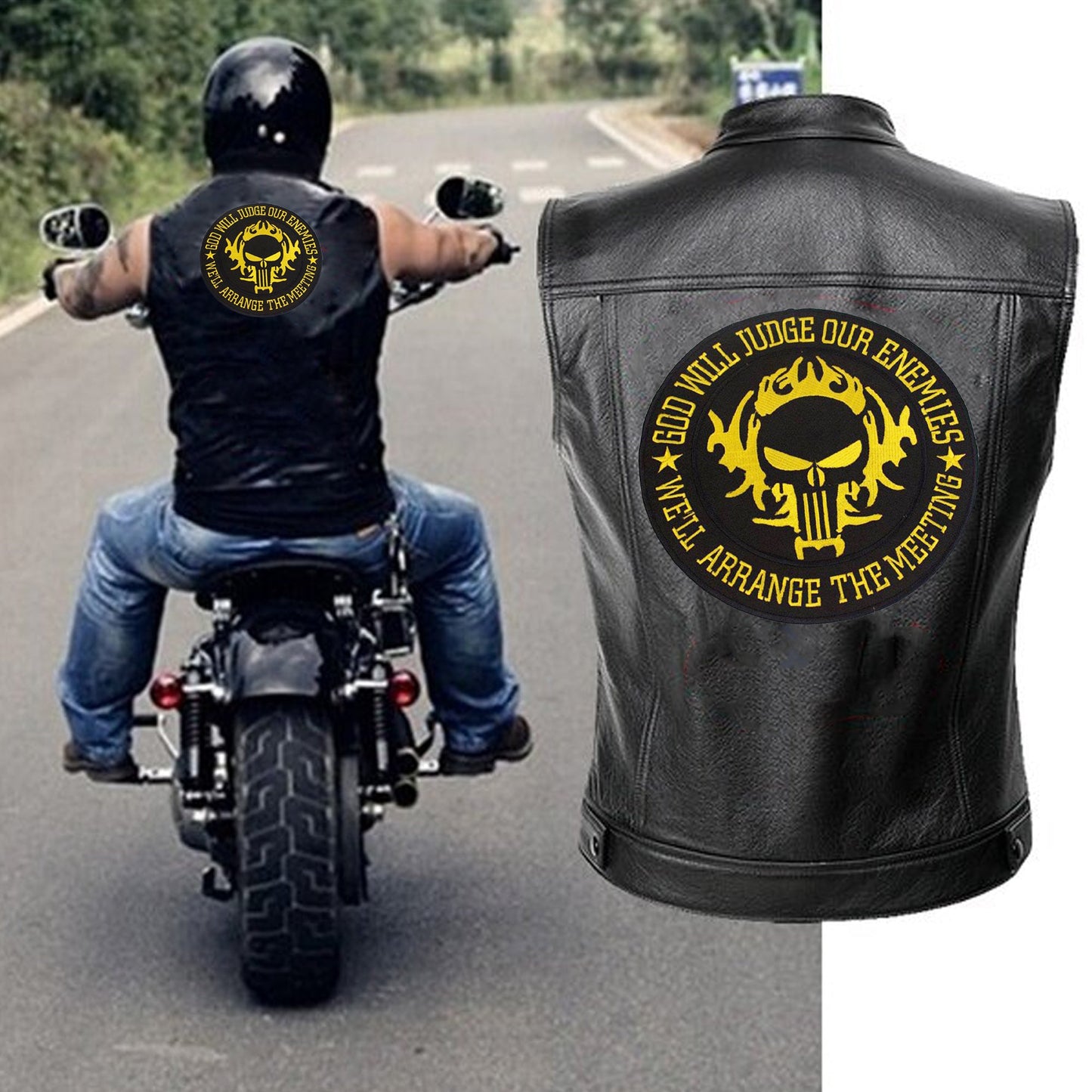 God Will Judge Our Enemies Yellow Round Center Patch - Motorcycle Biker Patch Veteran Patches