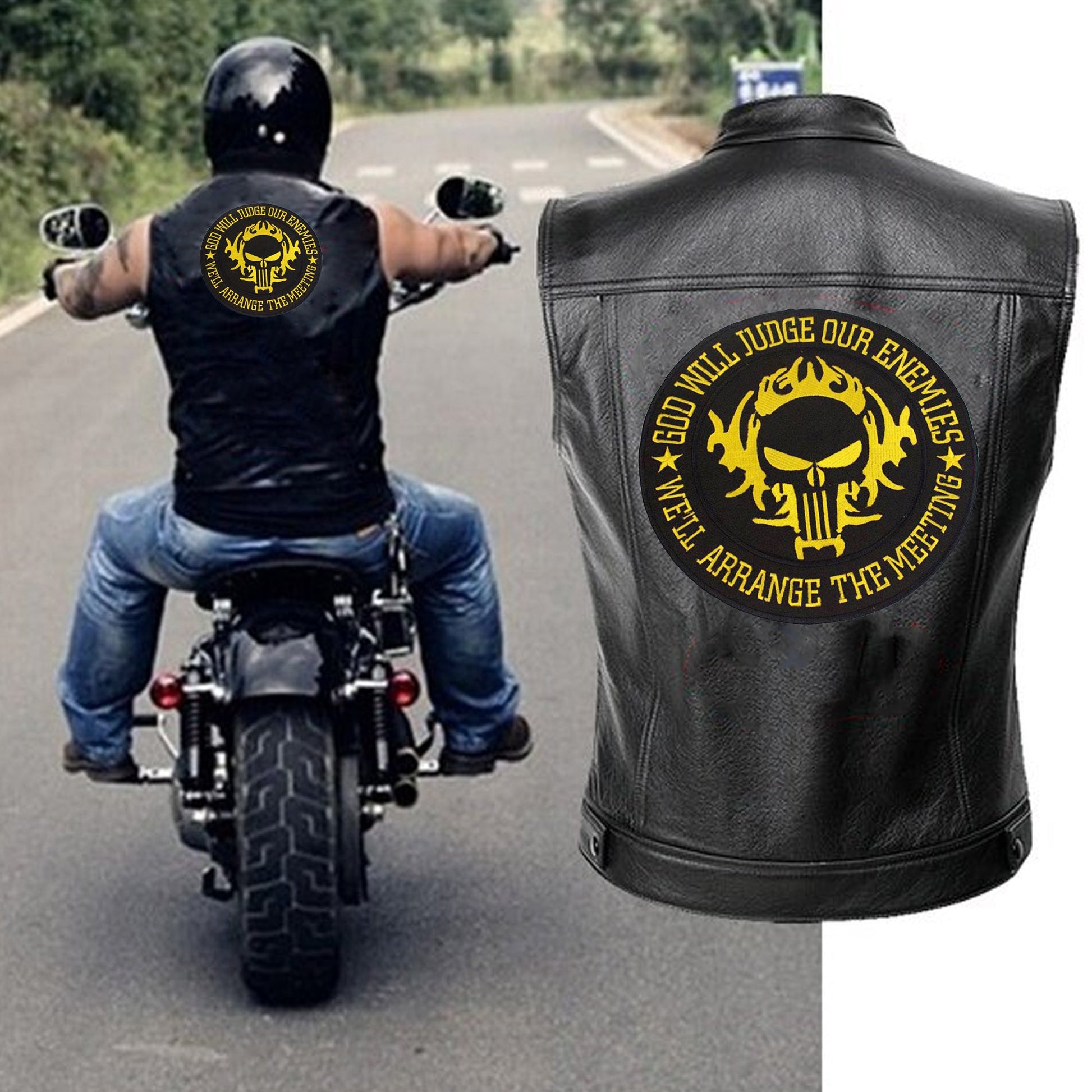 God Will Judge Our Enemies Yellow Round Center Patch - Motorcycle Biker Patch Veteran Patches