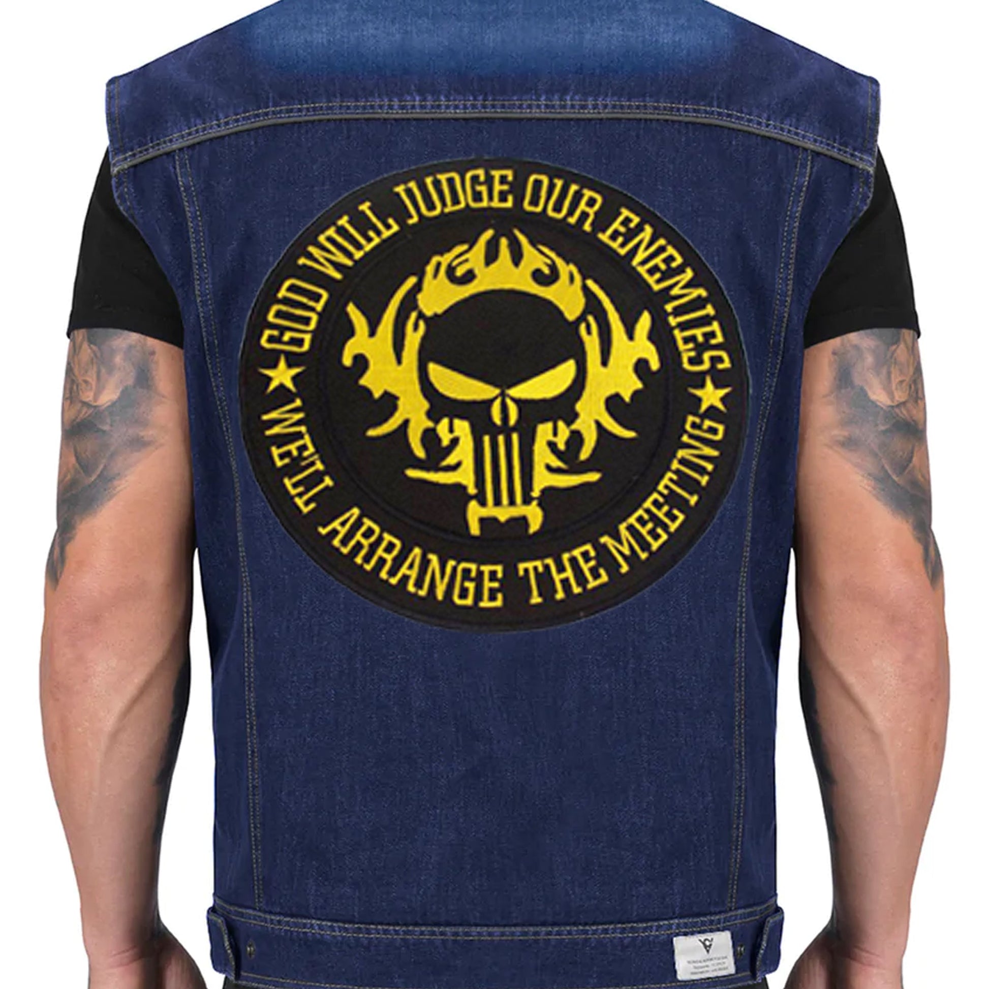God Will Judge Our Enemies Yellow Round Center Patch - Motorcycle Biker Patch Veteran Patches