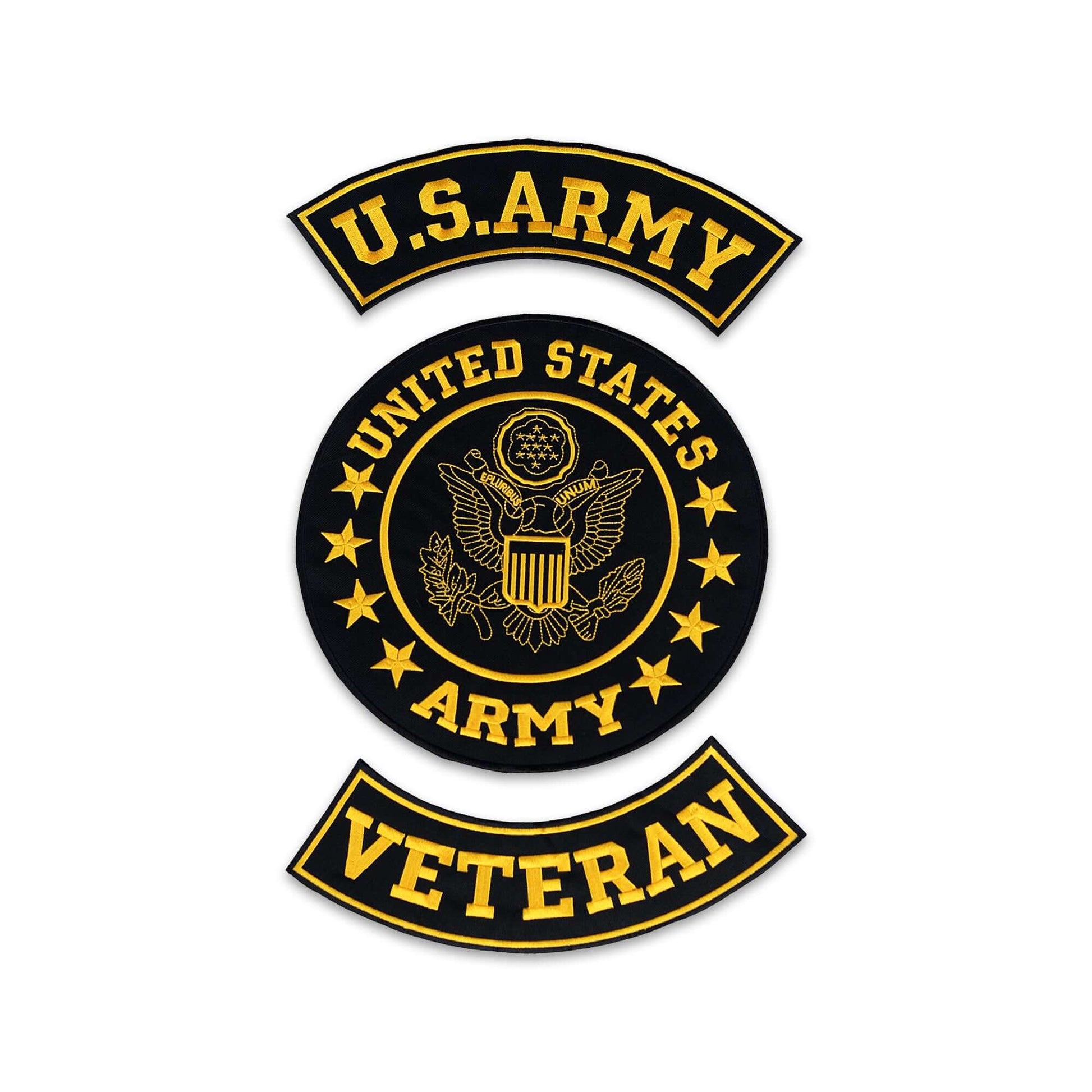 Golden U.S Army Veteran 3 - Piece Patch Set - Military Veteran Biker Patches Veteran Patches