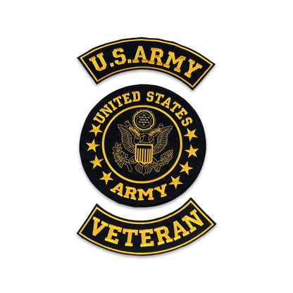 Golden U.S Army Veteran 3 - Piece Patch Set - Military Veteran Biker Patches Veteran Patches