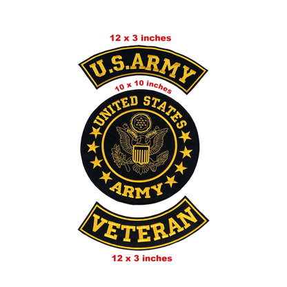 Golden U.S Army Veteran 3 - Piece Patch Set - Military Veteran Biker Patches Veteran Patches