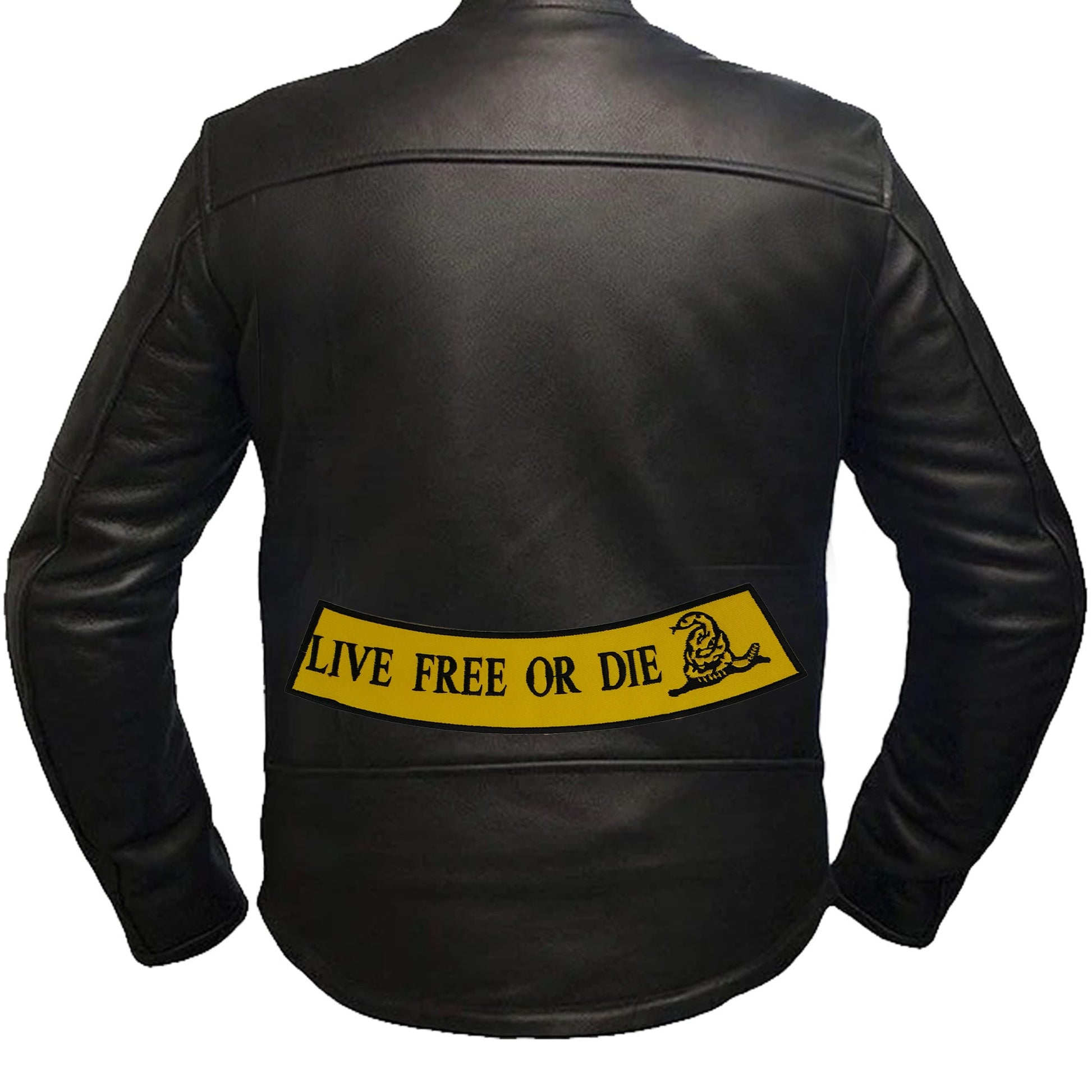 Live Free or Die Black on Yellow Rocker Patch - Embroidered Biker Patch for Vest Veteran Patches
