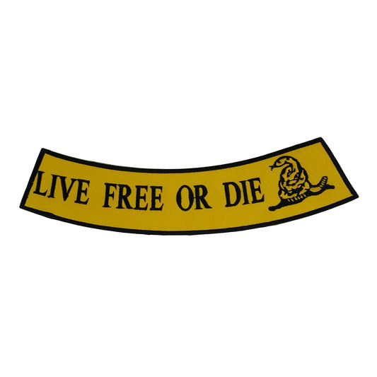 Live Free or Die Black on Yellow Rocker Patch - Embroidered Biker Patch for Vest Veteran Patches