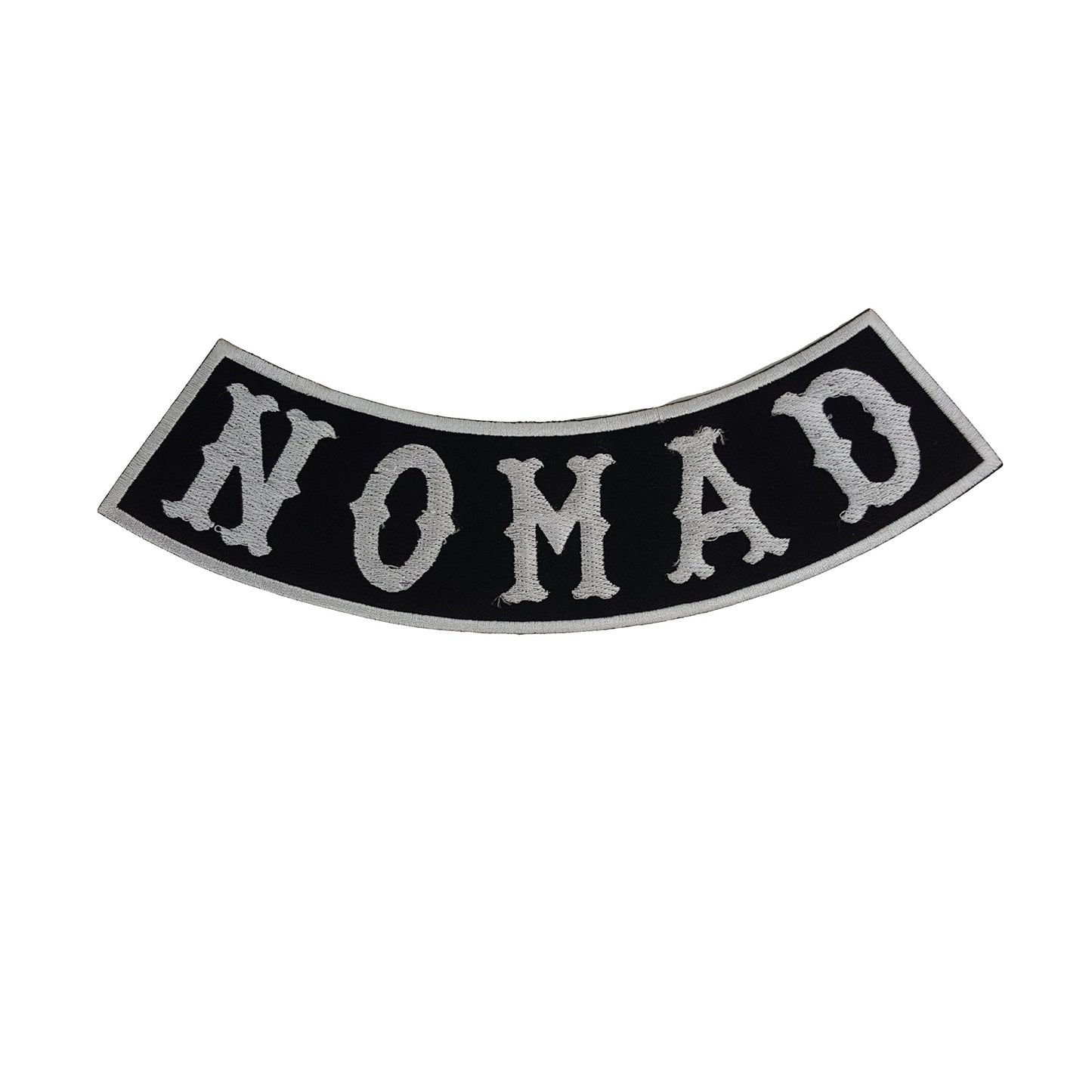 Nomad Bold White Border Rocker Patch - Embroidered Biker Patch for Vest Veteran Patches