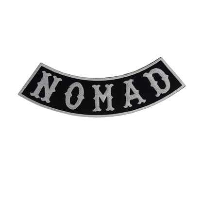 Nomad Bold White Border Rocker Patch - Embroidered Biker Patch for Vest Veteran Patches