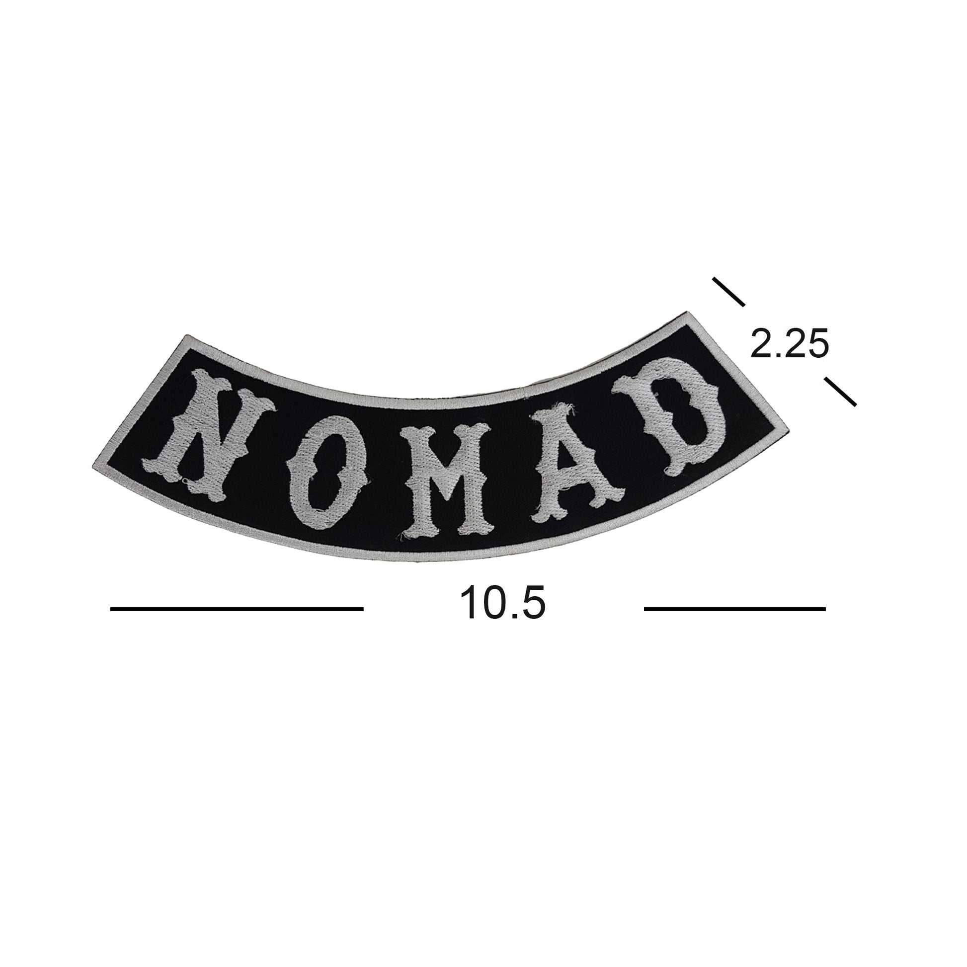 Nomad Bold White Border Rocker Patch - Embroidered Biker Patch for Vest Veteran Patches