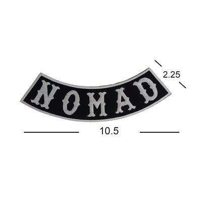 Nomad Bold White Border Rocker Patch - Embroidered Biker Patch for Vest Veteran Patches