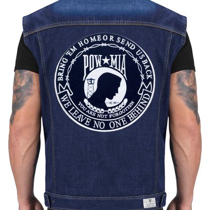 POW MIA we Leave on One Behind Black Round Center Patch - Motorcycle Biker Patch Veteran Patches