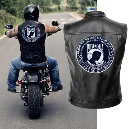POW MIA we Leave on One Behind Black Round Center Patch - Motorcycle Biker Patch Veteran Patches