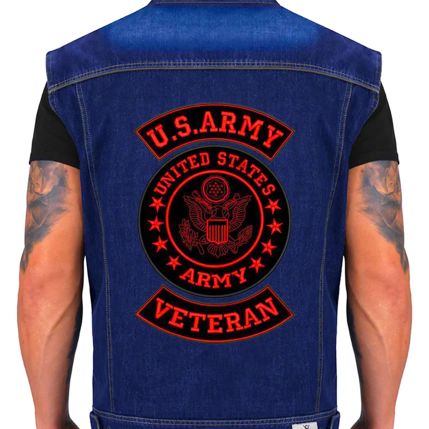 Red U.S Army Veteran 3 - Piece Patch Set - Military Veteran Biker Patches Veteran Patches