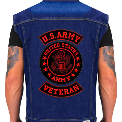 Red U.S Army Veteran 3 - Piece Patch Set - Military Veteran Biker Patches Veteran Patches