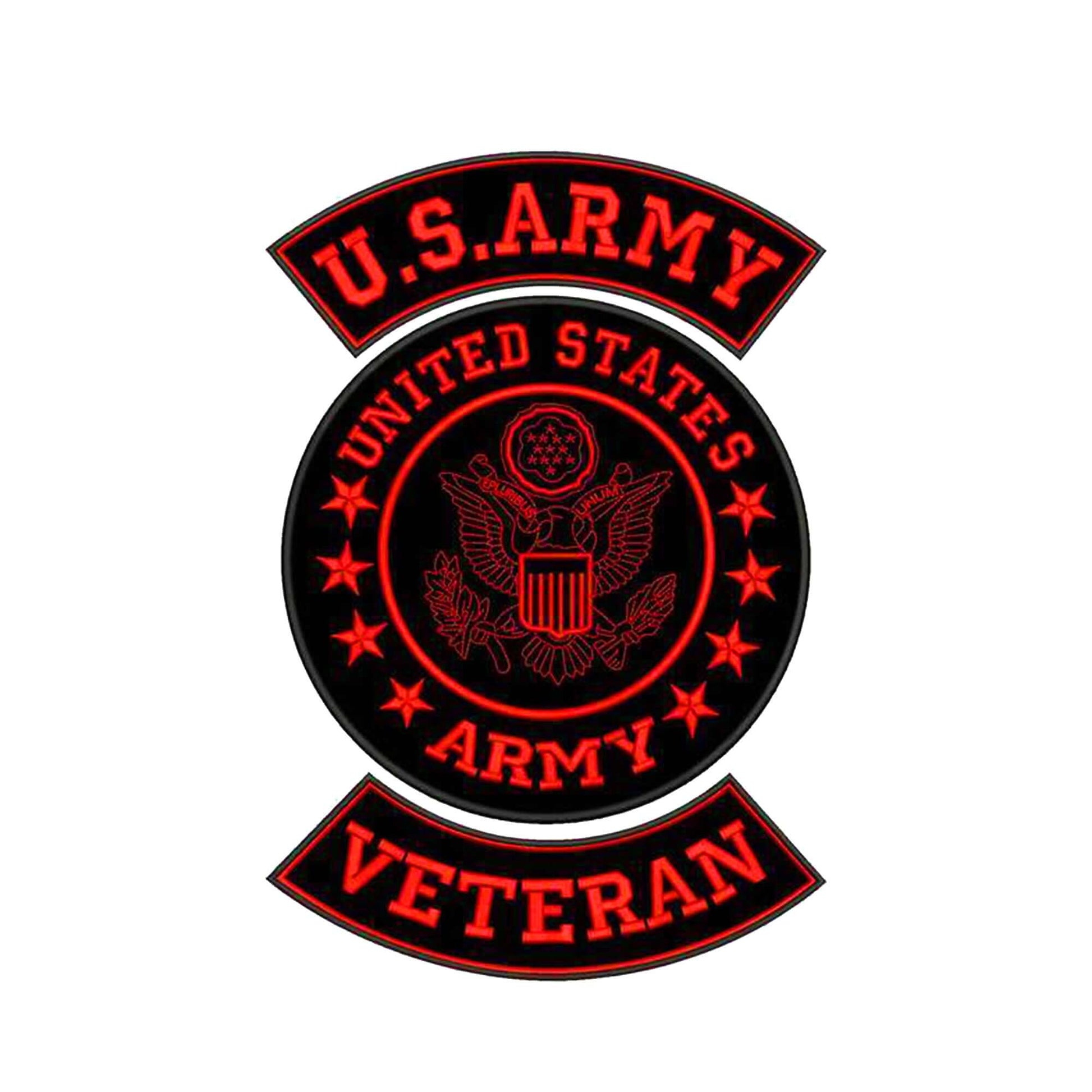 Red U.S Army Veteran 3 - Piece Patch Set - Military Veteran Biker Patches Veteran Patches