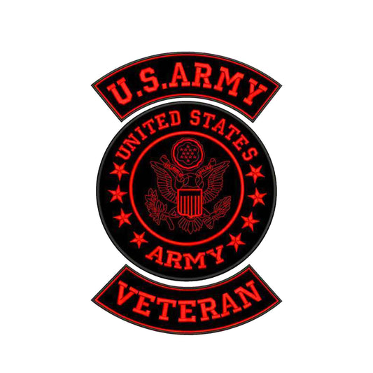 Red U.S Army Veteran 3 - Piece Patch Set - Military Veteran Biker Patches Veteran Patches
