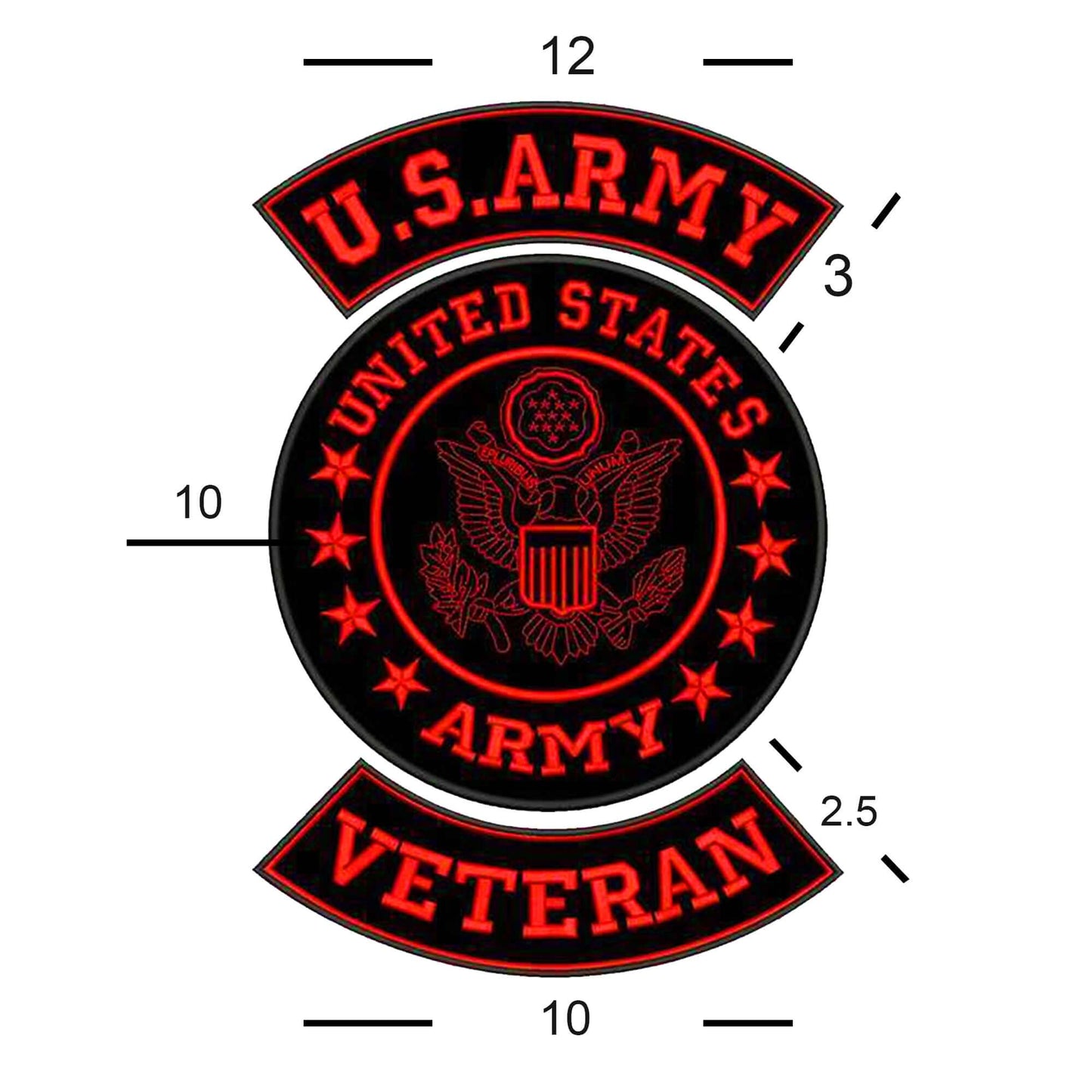Red U.S Army Veteran 3 - Piece Patch Set - Military Veteran Biker Patches Veteran Patches