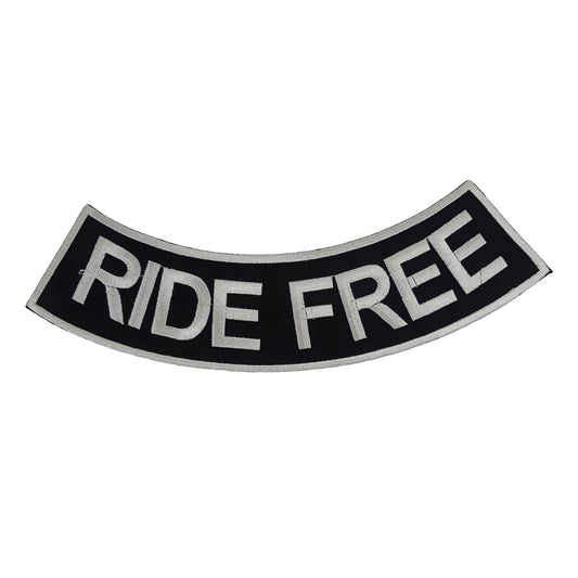 Ride Free Bold White Rocker Patch - Embroidered Biker Patch for Vest Veteran Patches