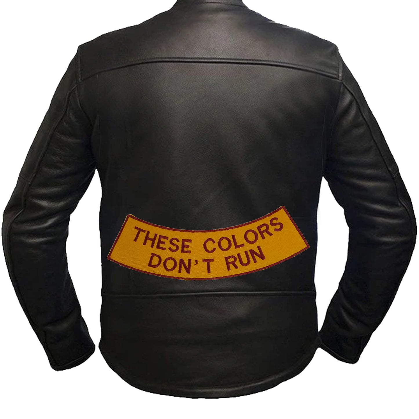These Colors Don’t Run Brown Rocker Patch - Embroidered Biker Patch for Vest Veteran Patches