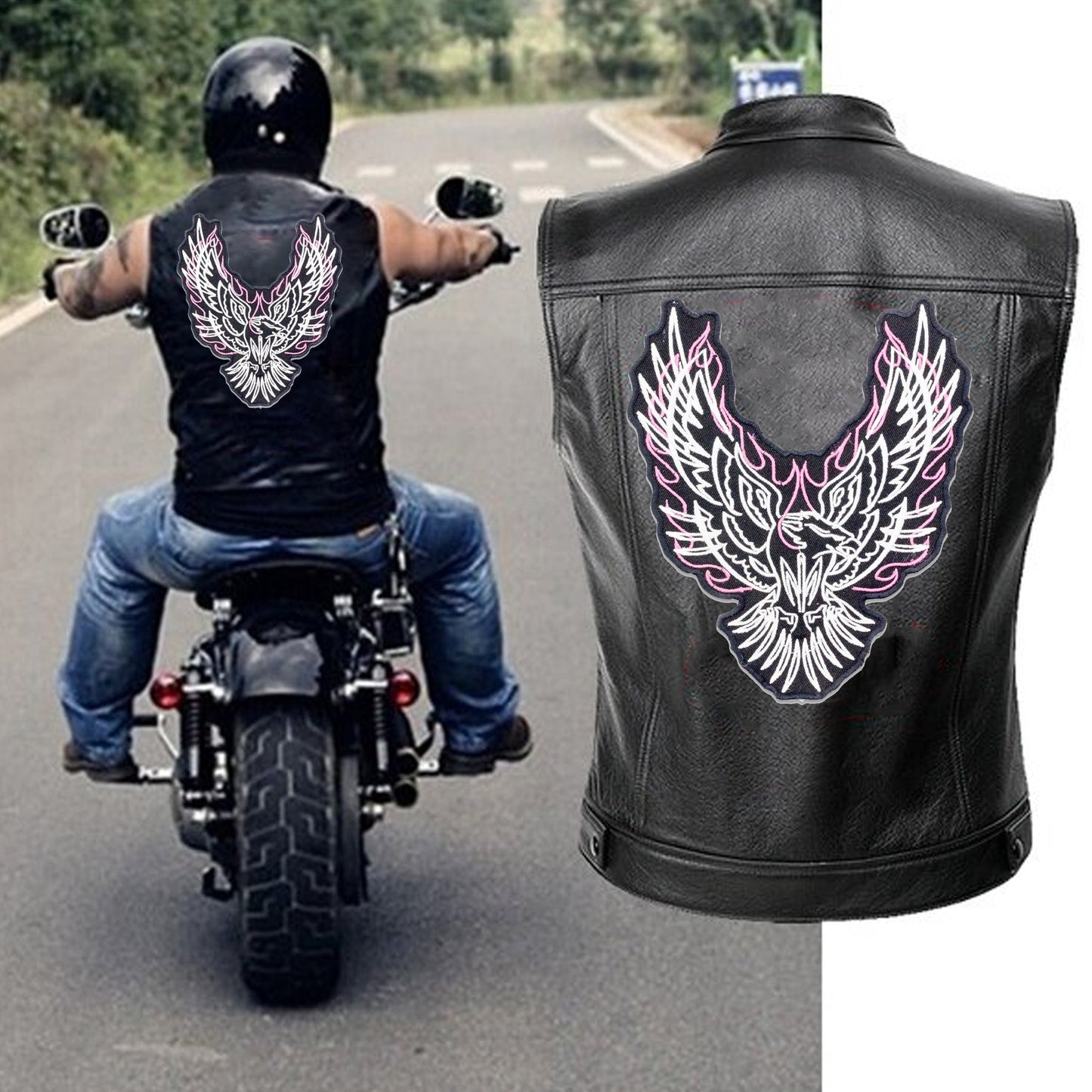 Unique Flamed Eagle Vest Patch Round Center Patch - Motorcycle Biker Patch Veteran Patches