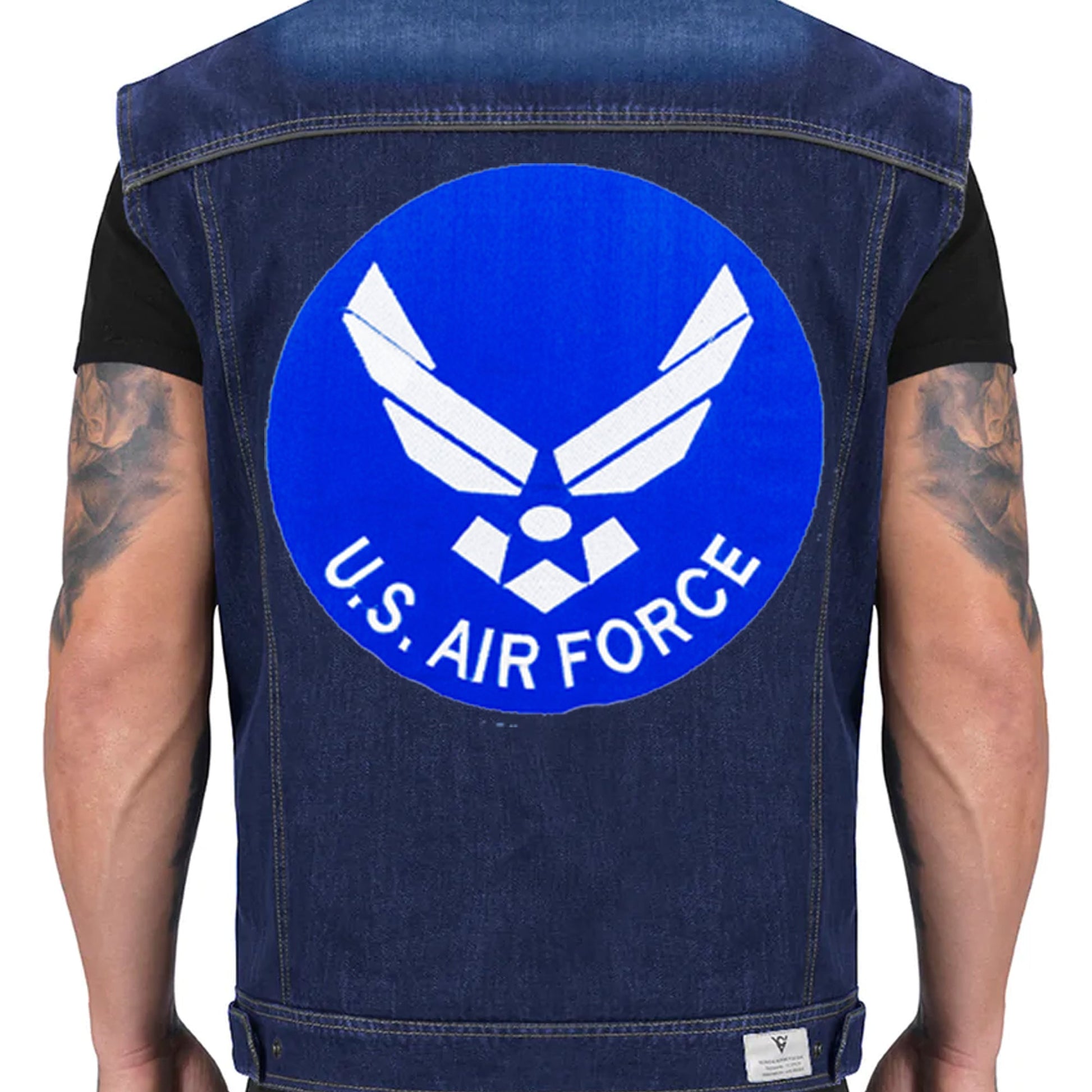 US Air Force Drak Blue Round Military Center Patch - Veteran Biker Patch Veteran Patches