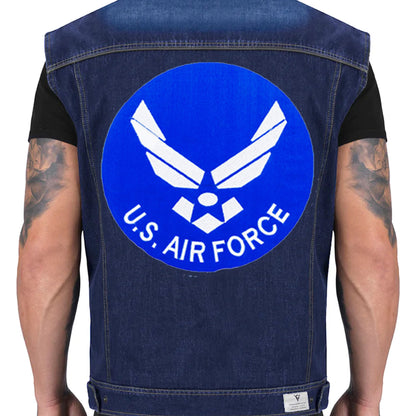 US Air Force Drak Blue Round Military Center Patch - Veteran Biker Patch Veteran Patches